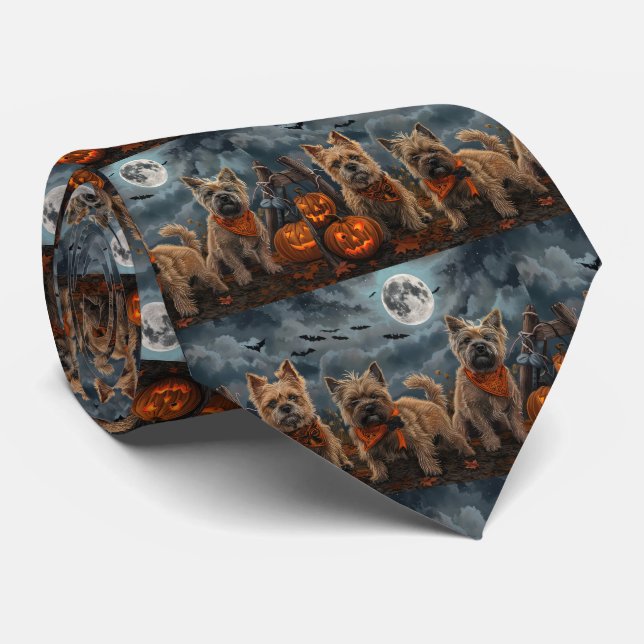 Cairn Terrier Halloween Spooky Neck Tie (Rolled)