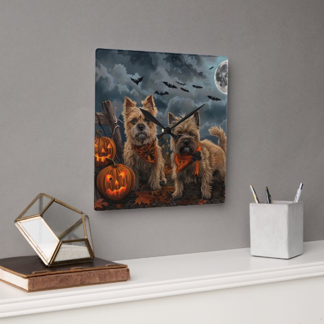 Cairn Terrier Halloween Spooky Square Wall Clock (Office)