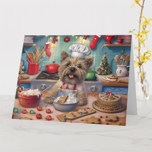 Cairn Terrier Holiday Baking: Festive Christmas  Card (Yellow Flower)