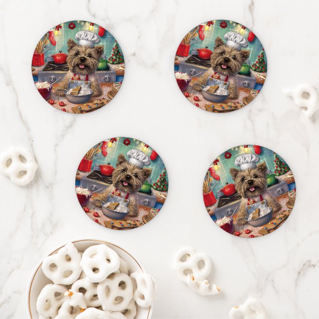 Cairn Terrier Holiday Baking: Festive Christmas  Coaster Set (In Situ)