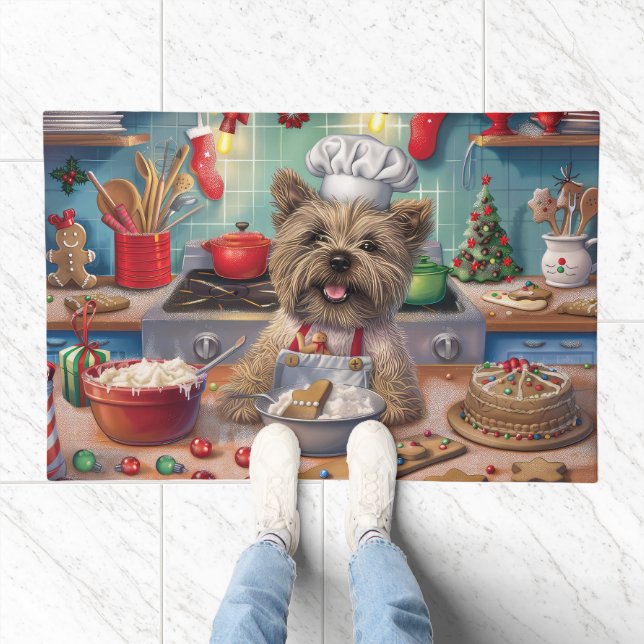 Cairn Terrier Holiday Baking: Festive Christmas  Doormat (Indoor)