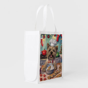 Cairn Terrier Holiday Baking: Festive Christmas Grocery Bag
