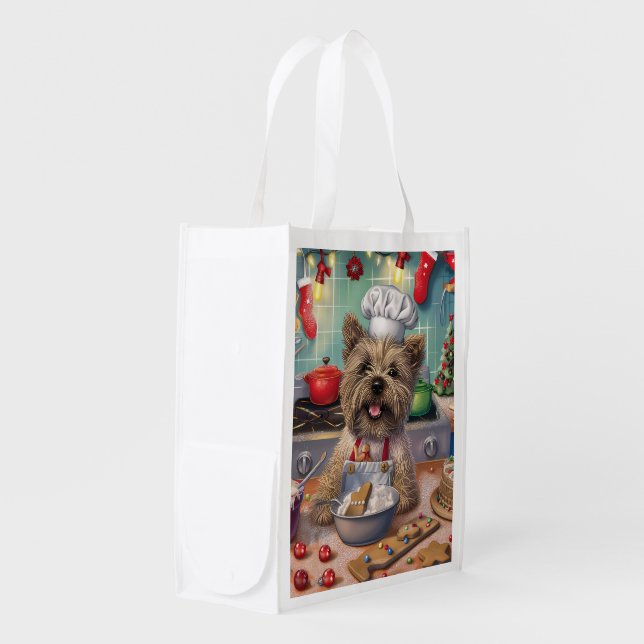 Cairn Terrier Holiday Baking: Festive Christmas  Grocery Bag (Front Side)