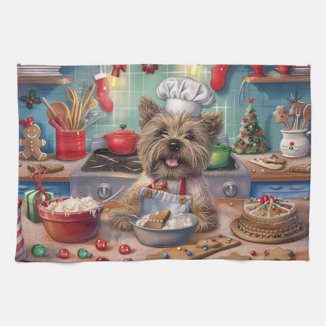 Cairn Terrier Holiday Baking: Festive Christmas  Kitchen Towel (Horizontal)