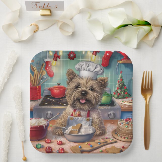 Cairn Terrier Holiday Baking: Festive Christmas  Paper Plates (Wedding)