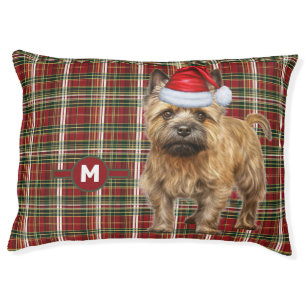 Cairn Terrier Holiday Plaid with Monogrammed Dog Pet Bed
