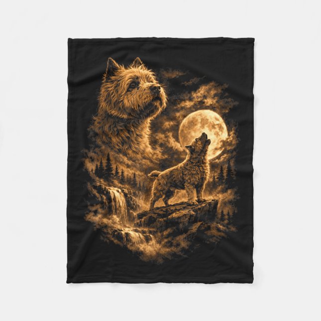 Cairn Terrier Howling Moon Dog Fantasy Forrest Fleece Blanket (Front)