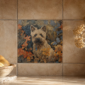 Cairn Terrier in a William Morris Style Garden Ceramic Tile