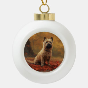 Cairn Terrier in Autumn Leaves Fall Inspire Ceramic Ball Christmas Ornament