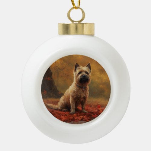 Cairn Terrier in Autumn Leaves Fall Inspire  Ceramic Ball Christmas Ornament