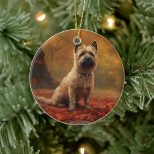 Cairn Terrier in Autumn Leaves Fall Inspire  Ceramic Ornament