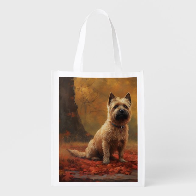 Cairn Terrier in Autumn Leaves Fall Inspire  Grocery Bag (Front)