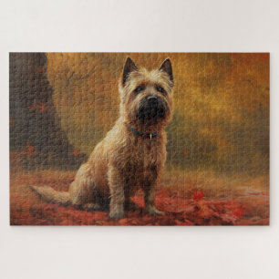 Cairn Terrier in Autumn Leaves Fall Inspire Jigsaw Puzzle