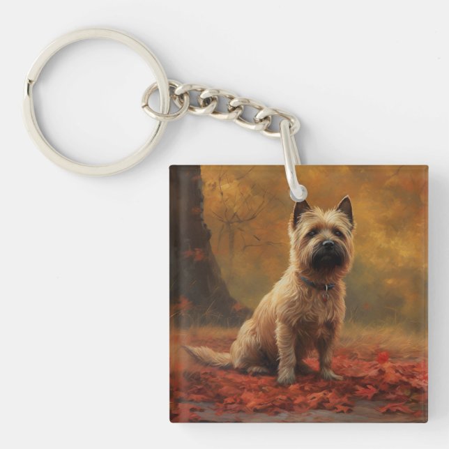 Cairn Terrier in Autumn Leaves Fall Inspire  Keychain (Front)