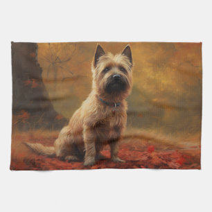 Cairn Terrier in Autumn Leaves Fall Inspire Kitchen Towel