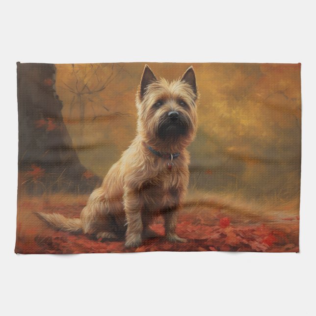 Cairn Terrier in Autumn Leaves Fall Inspire  Kitchen Towel (Horizontal)