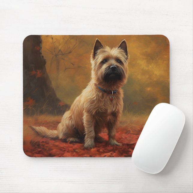 Cairn Terrier in Autumn Leaves Fall Inspire  Mouse Pad (With Mouse)