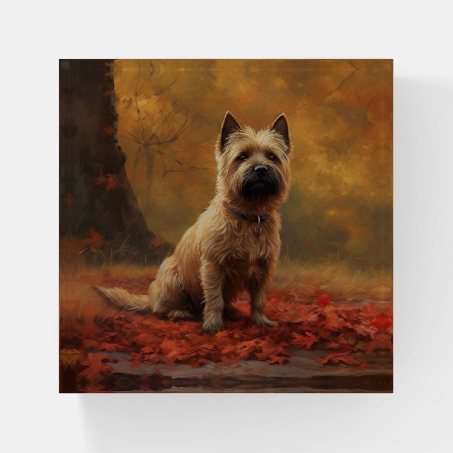 Cairn Terrier in Autumn Leaves Fall Inspire  Paperweight (Front)