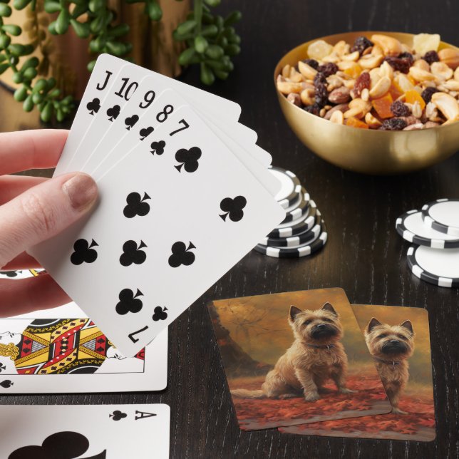 Cairn Terrier in Autumn Leaves Fall Inspire  Poker Cards (In Situ)