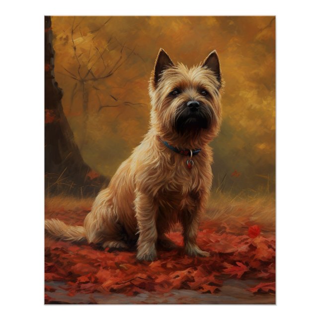 Cairn Terrier in Autumn Leaves Fall Inspire  Poster (Front)
