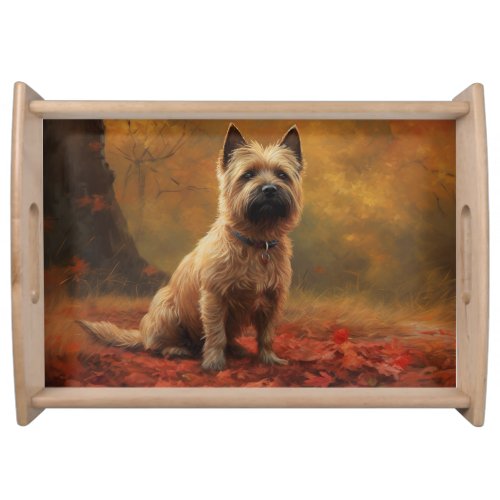 Cairn Terrier in Autumn Leaves Fall Inspire  Serving Tray