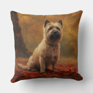 Cairn Terrier in Autumn Leaves Fall Inspire Throw Pillow