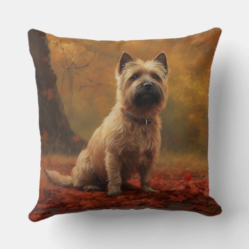 Cairn Terrier in Autumn Leaves Fall Inspire  Throw Pillow
