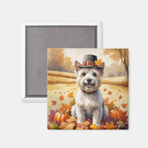 Cairn Terrier In Autumn Leaves Thanksgiving Art  Magnet