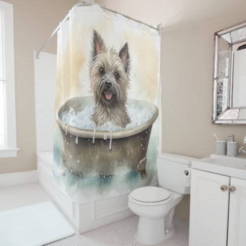 Cairn Terrier In Bathtub Watercolor Dog Art Shower Curtain