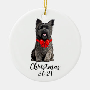 Cairn Terrier in Christmas Bow Date Customizable Ceramic Ornament