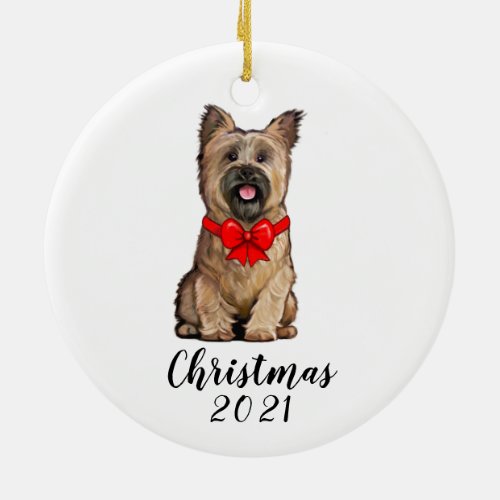 Cairn Terrier in Christmas Bow Date Customizable  Ceramic Ornament