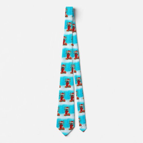Cairn Terrier in snow with Christmas gifts Neck Tie