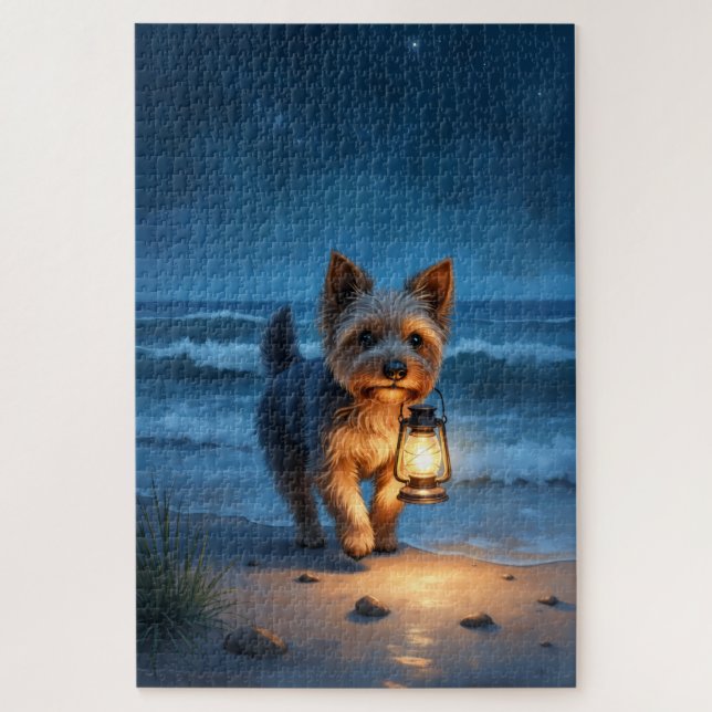 Cairn Terrier Lantern Beach Night Jigsaw Puzzle (Vertical)