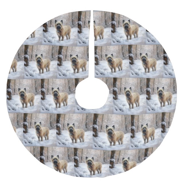 Cairn Terrier Let It Snow Christmas Brushed Polyester Tree Skirt (Front)