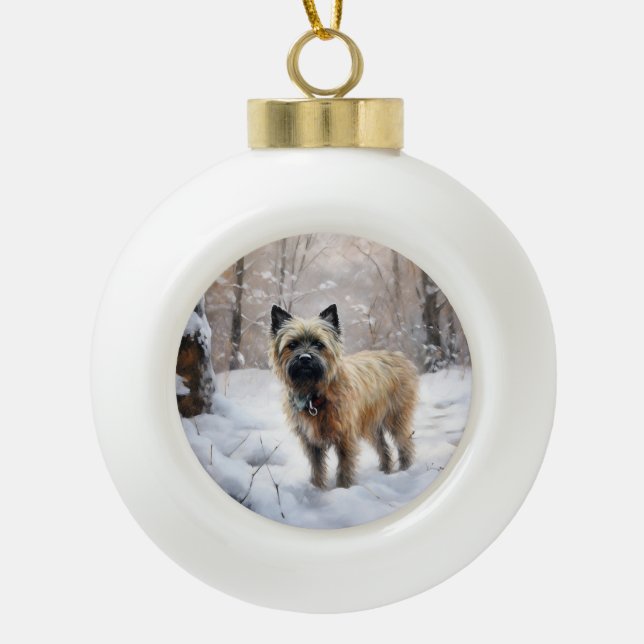 Cairn Terrier Let It Snow Christmas Ceramic Ball Christmas Ornament (Front)