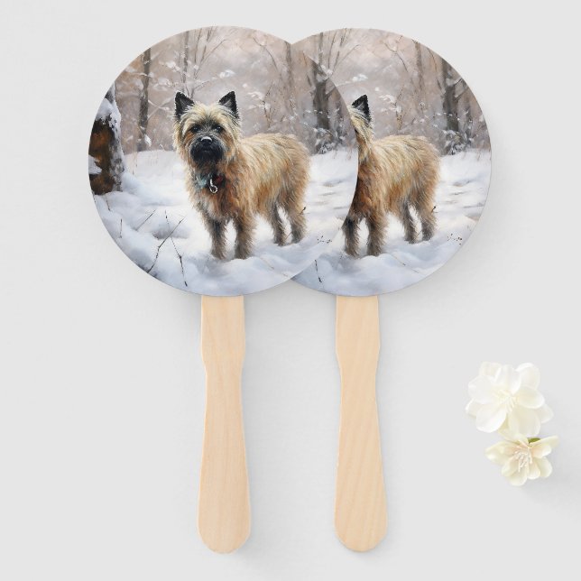 Cairn Terrier Let It Snow Christmas Hand Fan (Front and Back)