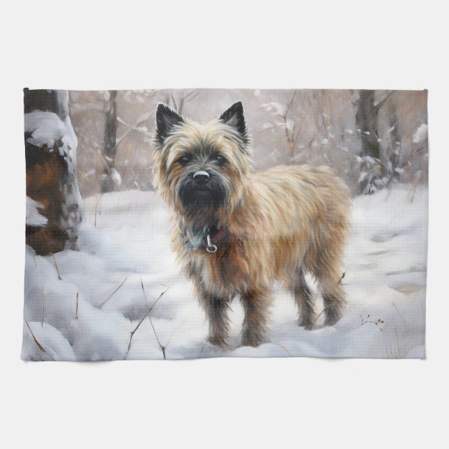 Cairn Terrier Let It Snow Christmas Kitchen Towel (Horizontal)