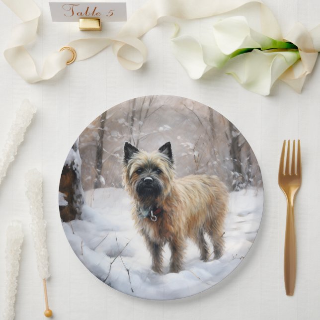 Cairn Terrier Let It Snow Christmas Paper Plates (Wedding)