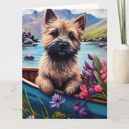 Cairn Terrier on a Paddle A Scenic Adventure Card