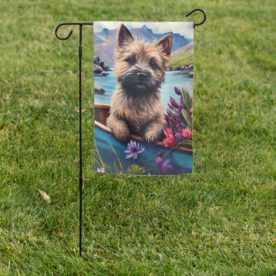 Cairn Terrier on a Paddle: A Scenic Adventure Garden Flag