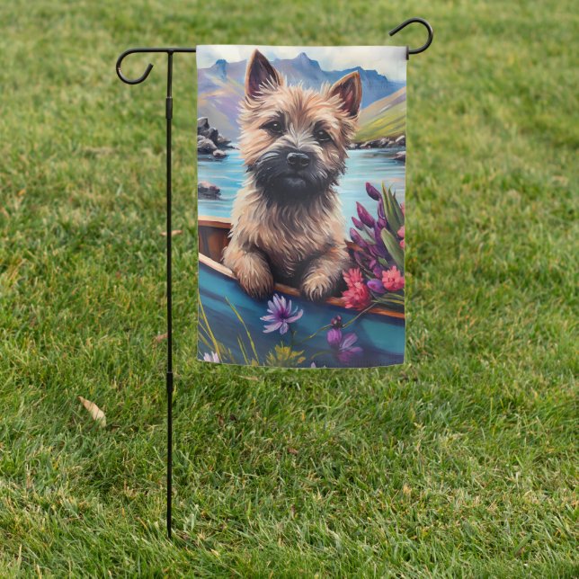 Cairn Terrier on a Paddle: A Scenic Adventure Garden Flag (In SItu)