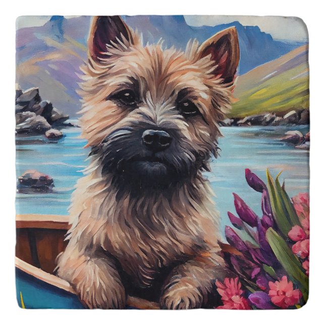 Cairn Terrier on a Paddle: A Scenic Adventure Trivet (Front)
