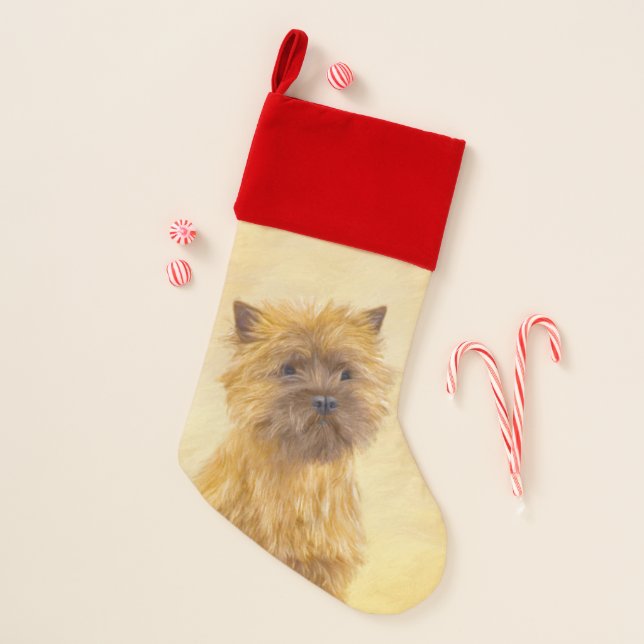 Cairn Terrier Painting - Cute Original Dog Art Christmas Stocking (Front)
