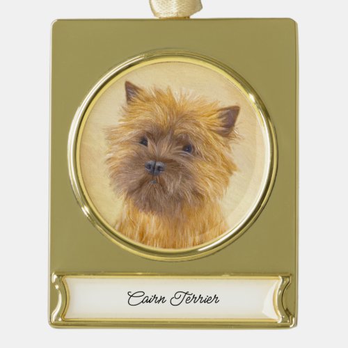 Cairn Terrier Painting _ Cute Original Dog Art Gold Plated Banner Ornament