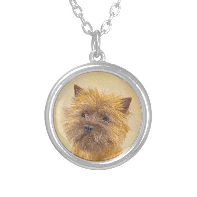 Cairn Terrier Painting - Cute Original Dog Art Silver Plated Necklace (Front)