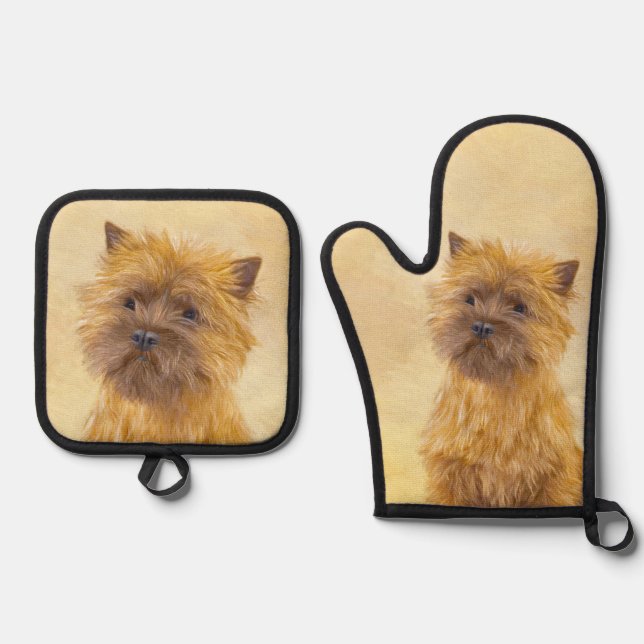 Cairn Terrier Painting Cute Original Pet Dog Art Oven Mitt & Pot Holder Set (Front)