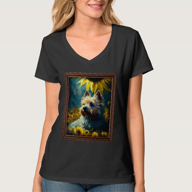 Cairn Terrier Painting Sunflower Flower Mom Women  T-Shirt (Front)