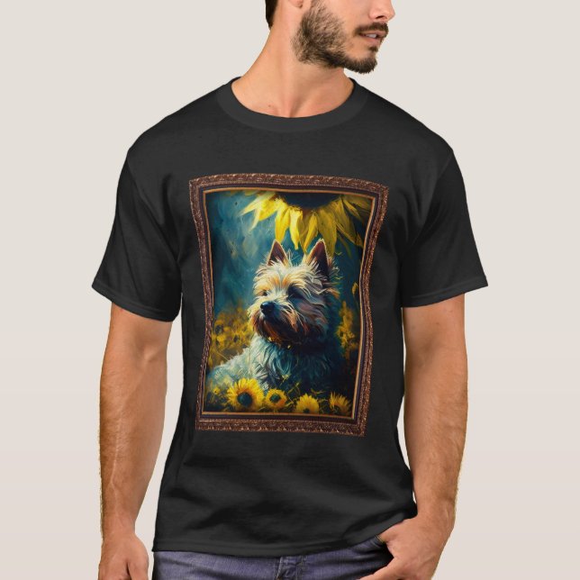 Cairn Terrier Painting Sunflower Flower Mom Women  T-Shirt (Front)