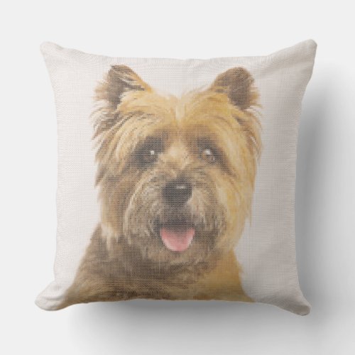 Cairn Terrier Portrait Faux Needlepoint Design Throw Pillow