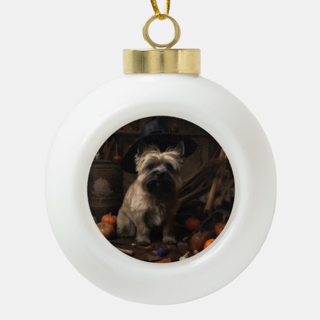 Cairn Terrier Pumpkins Halloween Scary  Ceramic Ball Christmas Ornament (Front)